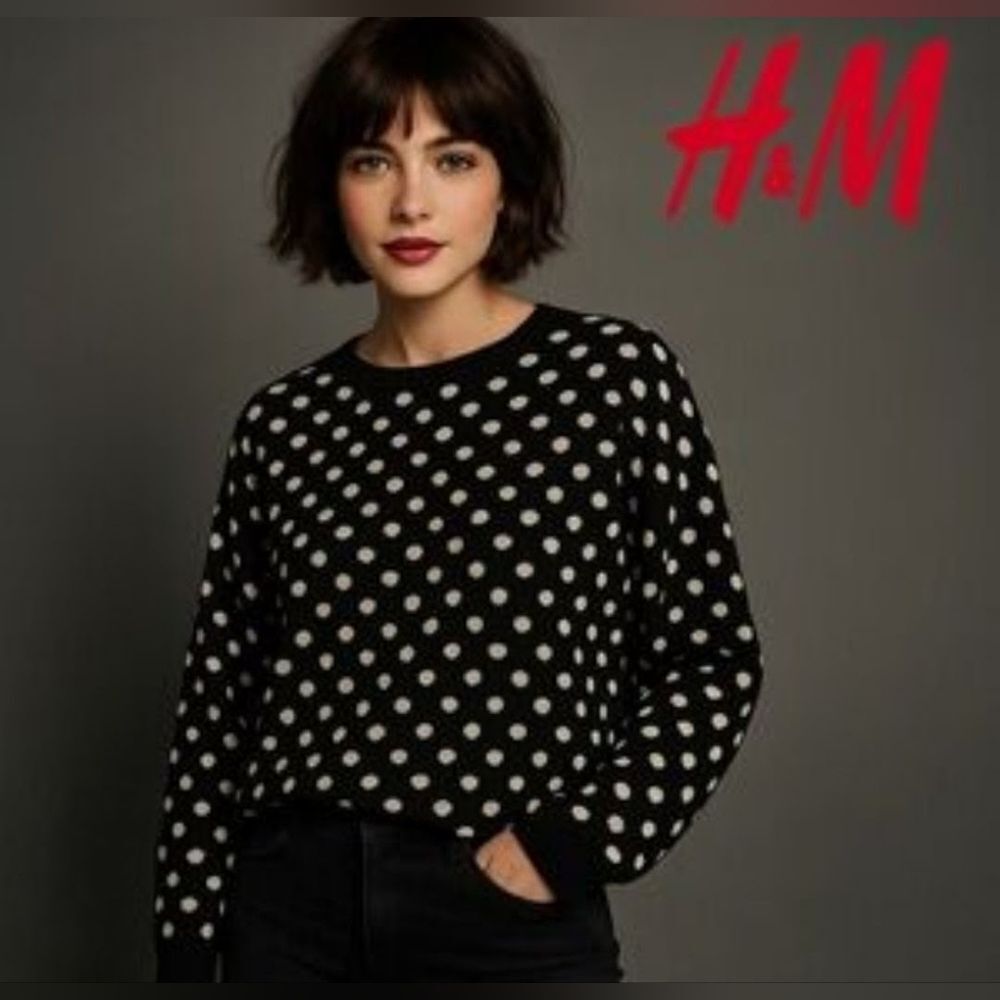 H&M Black & White Polka Dot Sweater  Sz Small